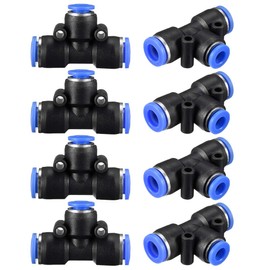 sourcing map Plastic Tee Push to Connect Tube Fittings 5/16" to 5/32" od Push Lock Blue(8-6mm) 8pcs