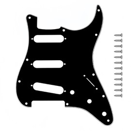 Musiin Electric Guitar Pickguard Compatible with Strat/Stratocaster Single Layer Protective Panel, Modern ST US Standard 11-Hole with Screws SSS(Black)