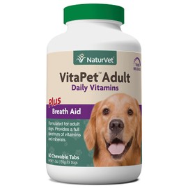 NaturVet VitaPet Adult Daily Vitamins Plus Breath Aid Dog Multivitamin Supplement, Chewable Tablets Time Release, Made in the USA