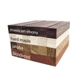 Exotic Wood Pen Blanks 24-Pack Pen Turning Supplies, DIY Pen Crafts: Bloodwood, Mexican Ebony, Jatoba, Hard Maple, 6 of Each Wood Type, 5 x 3/4 x 3/4 inches
