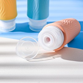 kuangre Travel Bottles for Toiletries, Tsa Approved 3oz Portable Travel Bottles, BPA Free Leak Proof Squeezable Silicone Travel Size Containers, Travel Accessories with Clear Toiletry Bag (4 Pack)