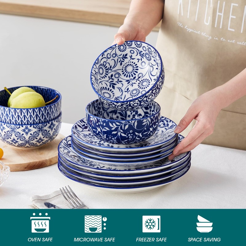 vancasso SELENE Plates and Bowls Set for 4, 12 Pieces