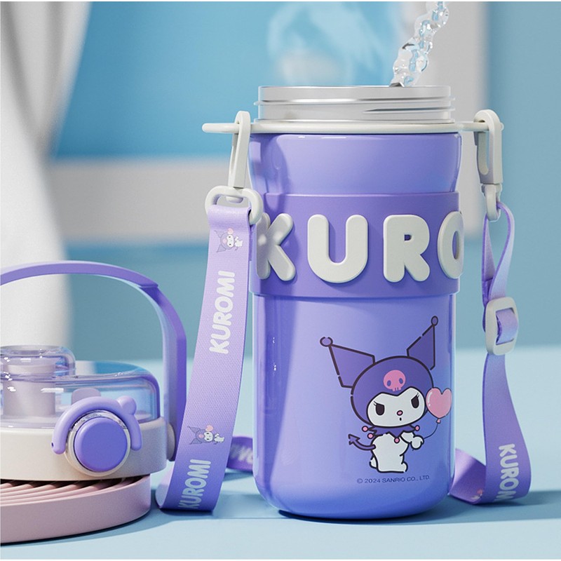 Kuromi Stainless Steel Insulated Water Bottle with Handle and Strap