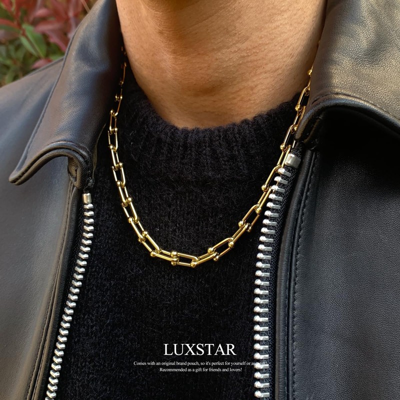 LUXSTAR Women's U-Link Chain Necklace, Hypoallergenic, Stainless Steel, 45 cm,