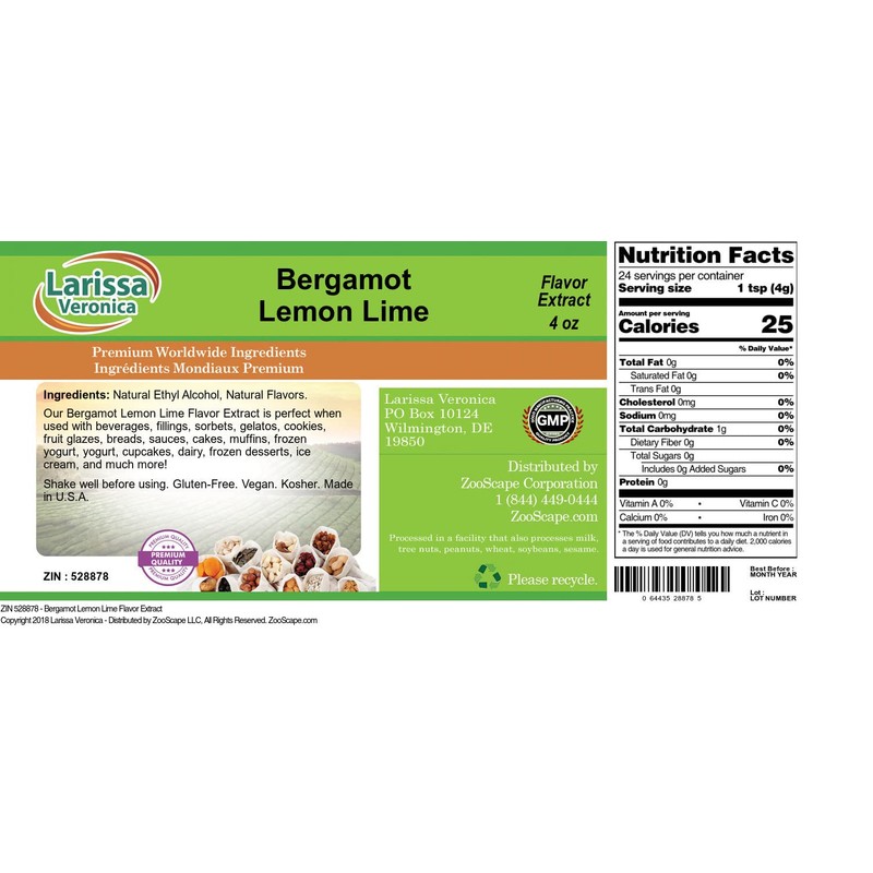 Bergamot Lemon Lime Flavor Extract (4 oz, ZIN: 528878)