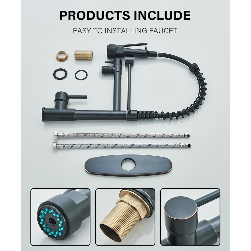 NeierThodore Commercial Pull Down Kitchen Faucet Sprayer with LED Single