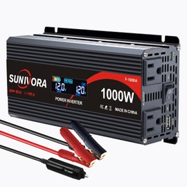 Sunivora 1000 Watt Inverter with LCD Display 12V DC to 110V/120V AC 2000 Watt(Peak) Car Power Inverter with 2 AC Outlets 20W PD USB-C and 18W QC USB-A Power Converter for Car, Laptops, Road Trip