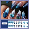 Blue Press on Nails Medium Almond Shaped Flower Pattern Design