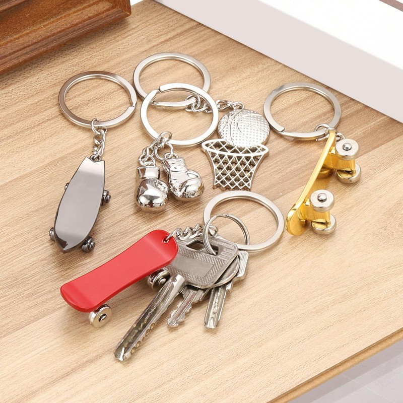 [PATIKIL] Basketball Hoop Keychain Basketball Keychain Silver Tone