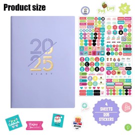 Geli 2025 Daily Planner Diary,Weekly and Daily Planner, with Stickers, January 2025 to December 2025, Hardcover 2025 Calendar for Office Home School Supplies (Purple)