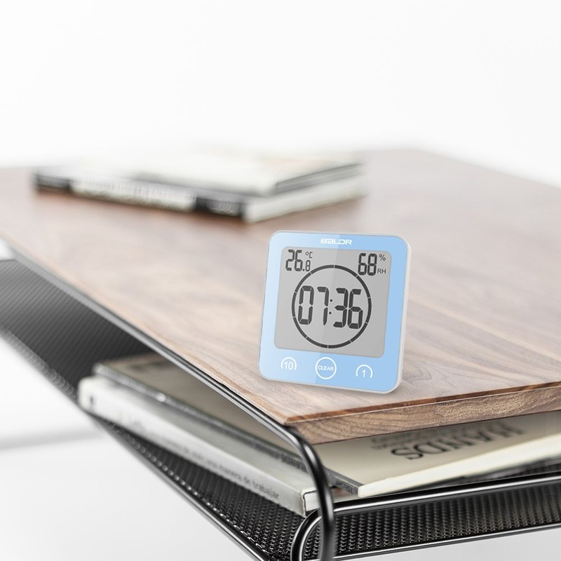 BALDR LCD Waterproof Timer Shower Clock Bathroom Clock Wall Mounted,