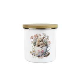 Purely Home Bunny Rabbit Tea Canister - Teacup Bunny Medium Metal/Enamel Hot Drinks Kitchen Storage Container Gift