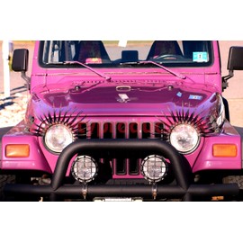 Enteek 3D Car Eyelashes Vinly Sticker Big Long Eye for Headlight Decoration Sticker (2-Pack - Black)