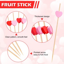 FUGUIR 100 Pcs Red Pink Heart Cocktail Picks 4.7 Inch Long Fruit Sticks Food Toothpicks Handmade Bamboo Cocktail Skewers for Birthday Wedding Valentines Day Decoration Party Supplies