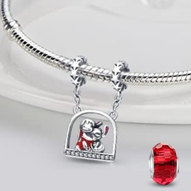HappyStar Charms Pendant, 925 Silver for Bracelets, Red Charm Pendants, Beads Charms, Compatible with European Bracelets and Necklaces for Women, Sterling Silver