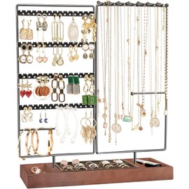 ProCase Soporte para Joyas, Organizador Exhibidor Joyero Estante de 6 niveles con 144 Agujeros de Aretes Pendientes con Bandeja para Anillos Collares -Negro