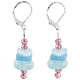 SUNYIK Natural Tumbled Crystal Stone Dangle Drop Earring for Women, Healing Crystal Stones Beads Earrings for Ladies, Aquamarine