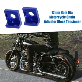 A ABSOPRO 12mm Hole Dia Motorcycle Chain Adjuster Block Tensioner Replacement Metal Blue (Set of 2)