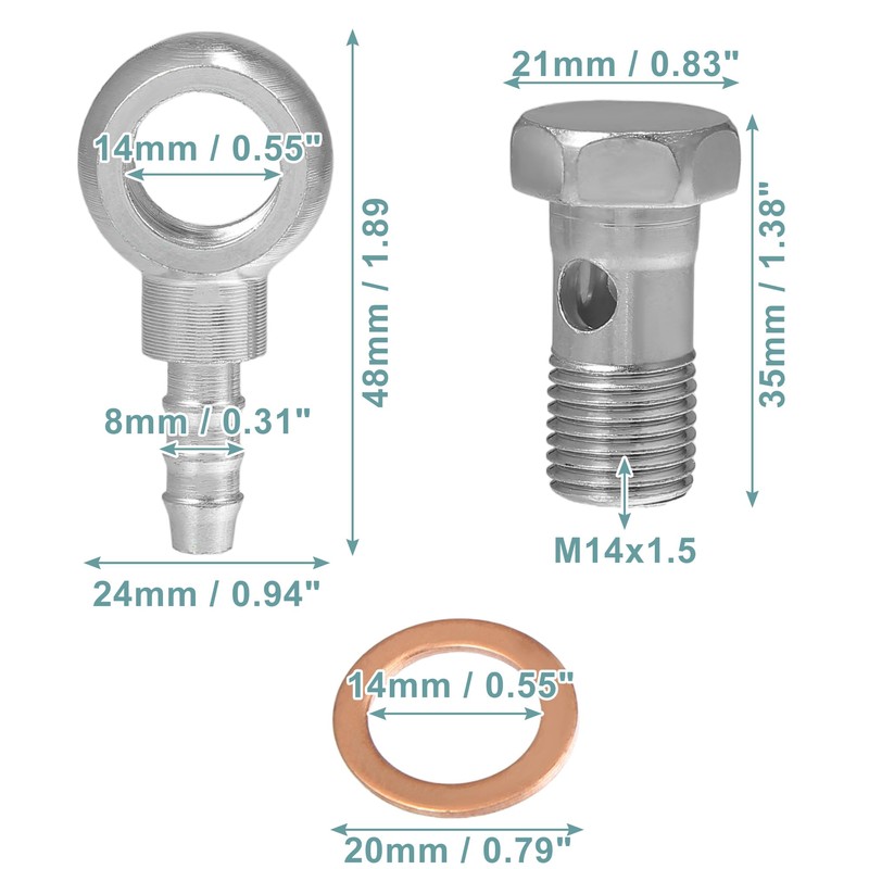 X AUTOHAUX 14mm ID 8mm OD M14x1.5 Banjo Fitting Adapter