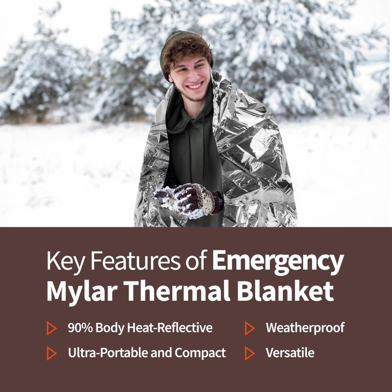 Emergency Thermal Blanket, 4 Pack, Mylar Space Blankets Survival Gear