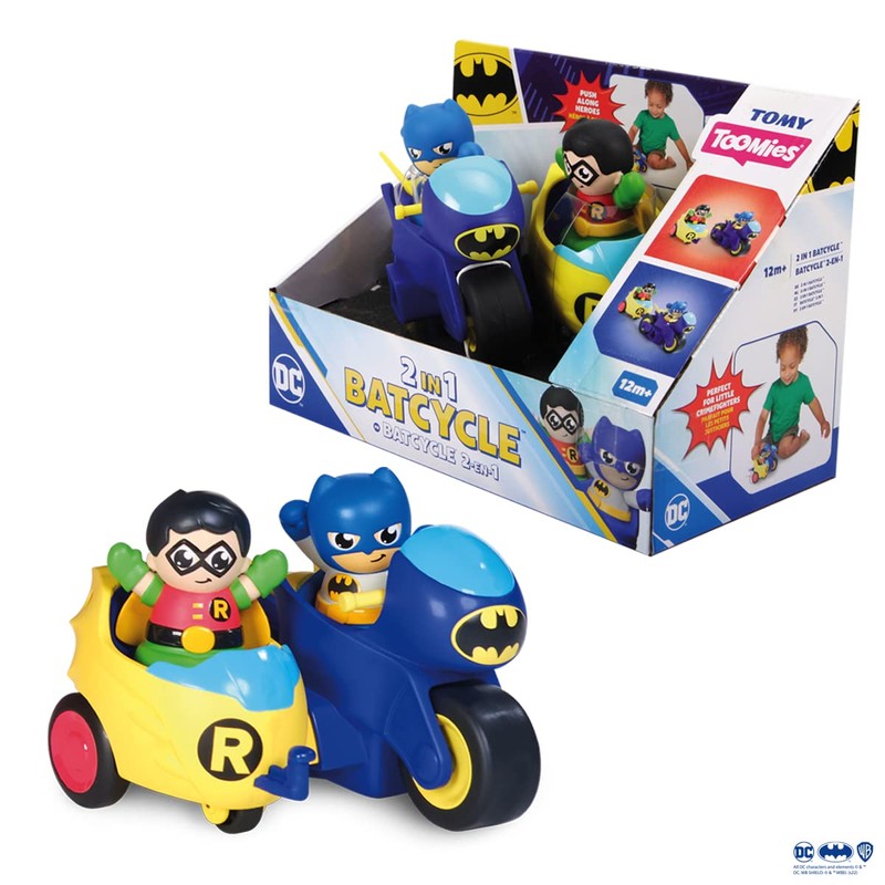 Toomies rocco giocattoli prima infanzia dc batcycle 2 in 1,