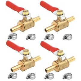 GOIYZTTR 4 x 8 mm ball valve made of brass with barb ball valve, shut-off valve with 8 pieces clamps for air, gas, fuel line, shut-off