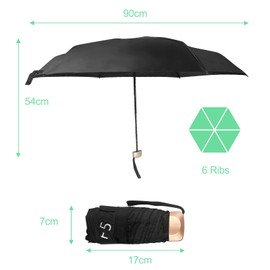 Lixiluxia Mini Umbrella, Stormproof, 6 Ribs, Small Umbrella, Mini Umbrella, Small Pocket Umbrella, Ultralight, Portable Pocket Umbrella, Foldable Pocket Umbrellas (Black), black