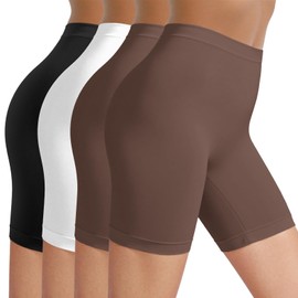 TIICHOO Women's Cycling Shorts Short Under Dress Anti Chafing Summer Leggings Short Pack of 4, 1Black/1White/2Coffee