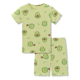 Beezizac Pajamas for Toddler Little Girls Comfortable Green Avocado Summer 2-Piece Kid Short Sleeves PJ Set Size 8