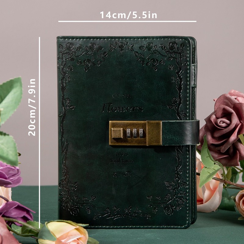 Flower Leather Journal with Lock Writing Diary Notebook Combination Password