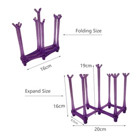 Pruple Retractable Cup Drying Rack Drinking Glass and Sports Bottle Drainer Stand Plastic Bag Dryer for Kitchen Dish Drainer with 7 Plastic Mug Tree Hooks