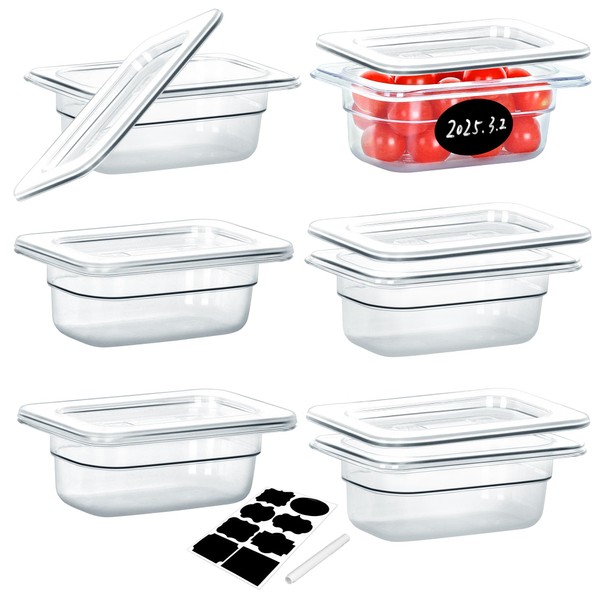 BIEAMA 6 Pack NSF Food Pans with Lids, 1/9 Size