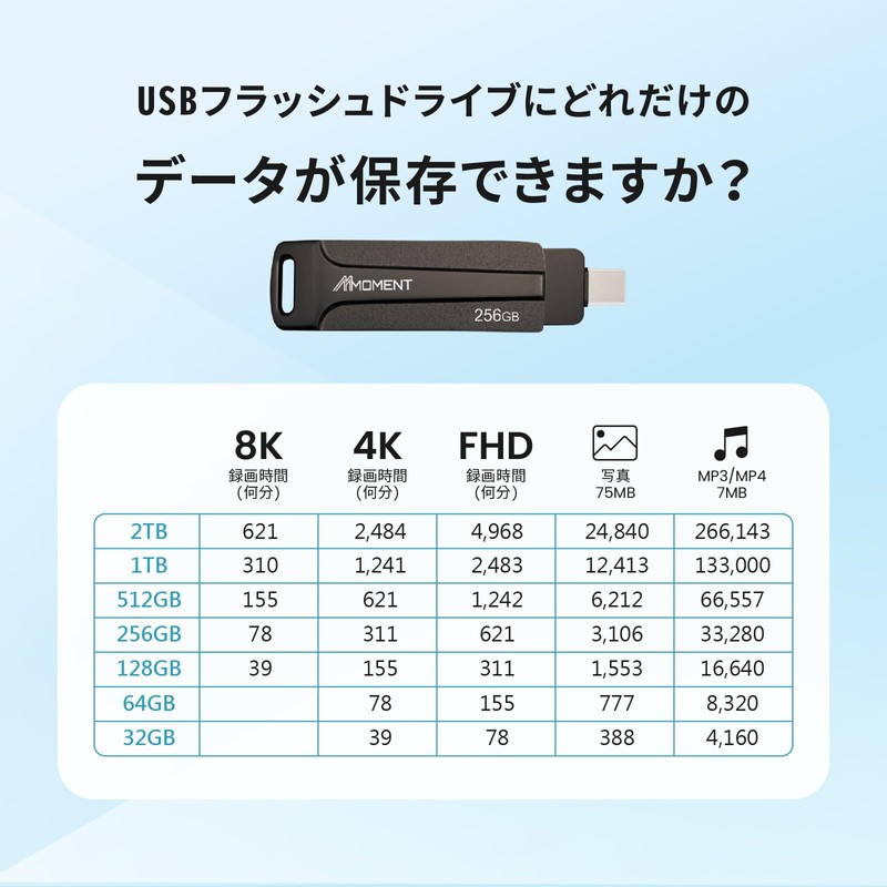 MMOMENT 256 GB USB Memory, 2 in 1 OTG Compatible,