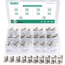 OURU 52PCS Fuel Line Clamp Assortment Kit 304 Stainless Steel,10 Sizes Adjustable 9/32"-23/32" Dia (7-18mm) Mini Fuel Injection Gas Line Hose Clamps,Pipe Clamp for Automotive,Diesel Petrol Pipe