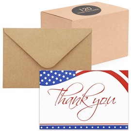 Pipilo Press 120 Pack 4x6-inch Bulk Patriotic Thank You Cards with Envelopes for Veterans Day and 4th of July - American Flag Appreciation Gift Notes - Thank You Cards Bulk