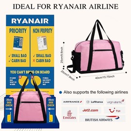 Fjquamitix for Ryanair Cabin Bags 40x20x25 Underseat Small Duffel Bag,Foldable Hospital Weekend Overnight Bag for Women Men (Pink)