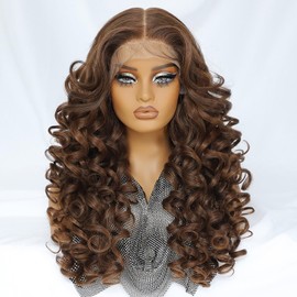 Felek Ombre Brown Wig Long Synthetic Loose Wave Lace Front Wigs for Black Women Honey Blonde 13x6 HD Transparent Lace Frontal Wigs Pre Plucked Wear and Go Glueless Curly Wig 24 inch P4/30/27
