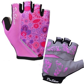DuShow Cycling Gloves Women Half Finger Gel Padded Bike Gloves for Women Cycling Mountain Road Bicycle Biking Fingerless Gloves Anti-Slip Shock-Absorbing Bicycle Short Gloves Pink Flower-M