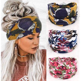 Aceorna Boho Bandeau Headbands Wide Knot Hair Band Stretch Turban Head Wraps Fashion Hair Accessories for Women 3 Pcs (Vintage)
