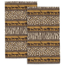 SAYOUZ Vintage African Wild Animals Leopard Zebra 2 Pack Hand Towels for Bathroom, Highly Absorbent Soft Hanging Kitchen Dish Towel Spa Gym Towels for Home Decor & Gift Idea,14"X28"