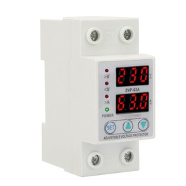 Voltage Protective Device, Double LED Display Single Phase Adjustable Voltage Current Protector AC230V 63A, Over Voltage Under Voltage, 3.2 x 1.4 x 2.4in