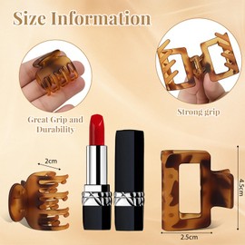 8 PCS Medium Hair Claw Clips for Women Girls, Cute Square Jaw Clips for Thin Fine & Short Hair, Non Slip Grippers for Daily Styling, Work, School (Leopard Print)