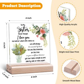 Sister Acrylic Plaque Sister Gifts from Sisters Birthday Gifts for Friend Bestie Long Distance Friendship Clear Desk Decorative Mothers Day Acrylic Plaque with Wooden Stand Office Decor