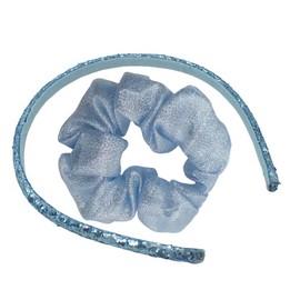 Topkids Accessories Glitter Aliceband And Matching Scrunchie Set. Kids Hair Accessories Hair Scrunchies For Women Girls Headbands Girl Hair Accessories Sequin Headband Girl Headbands (Sky Blue)