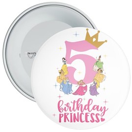 5th Birthday Princess Themed Birthday Badge : 5th Birthday Badge Girl : 59mm Wide.
