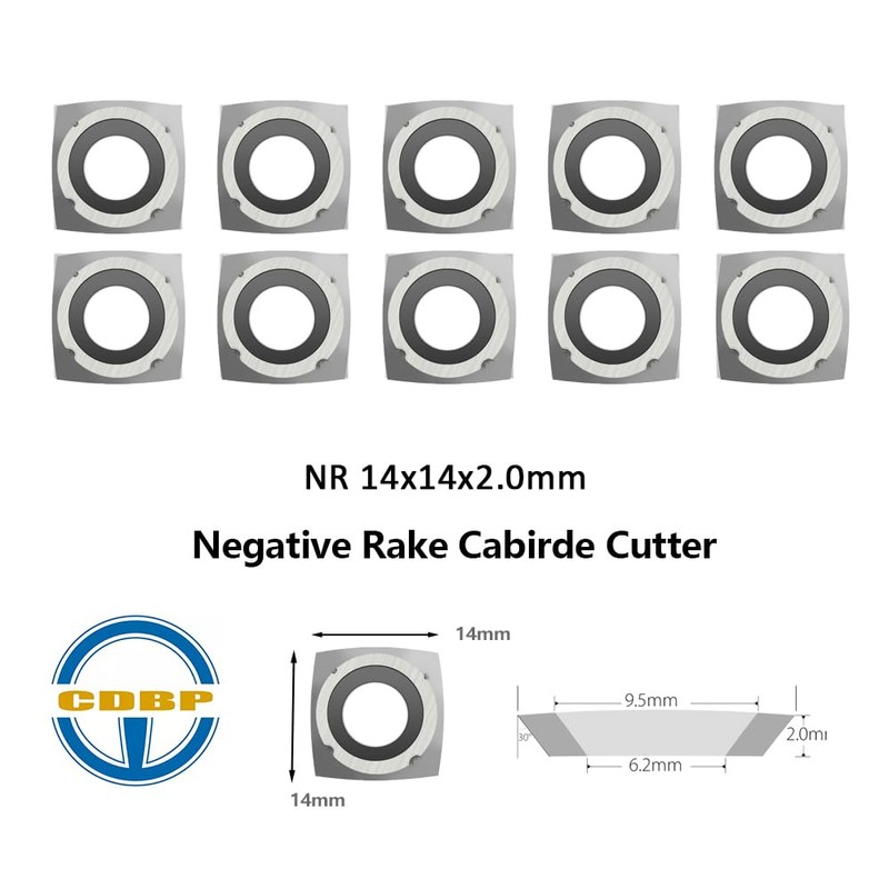 CDBP Woodturning NA 14x14x2.0mm Square Carbide Insert Cutter Negative Rake