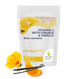 Vitamin C 500mg Orange Vanilla Betacarotene Chewable 90 Tablets Pills Health Food Supplements Nutrition Ascorbic Acid Carotenoids Vitamin A Britain Quality in Bottlles HEALTHY MOOD UK
