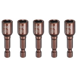 HARFINGTON 5pcs Magnetic Nut Driver 8mm Hex Drive Socket 1.77" Length Power Screw Drill Bits Socket Wrench Tools with 1/4" Quick Change Hex Shank for Power Drills Impact Drivers, Brown