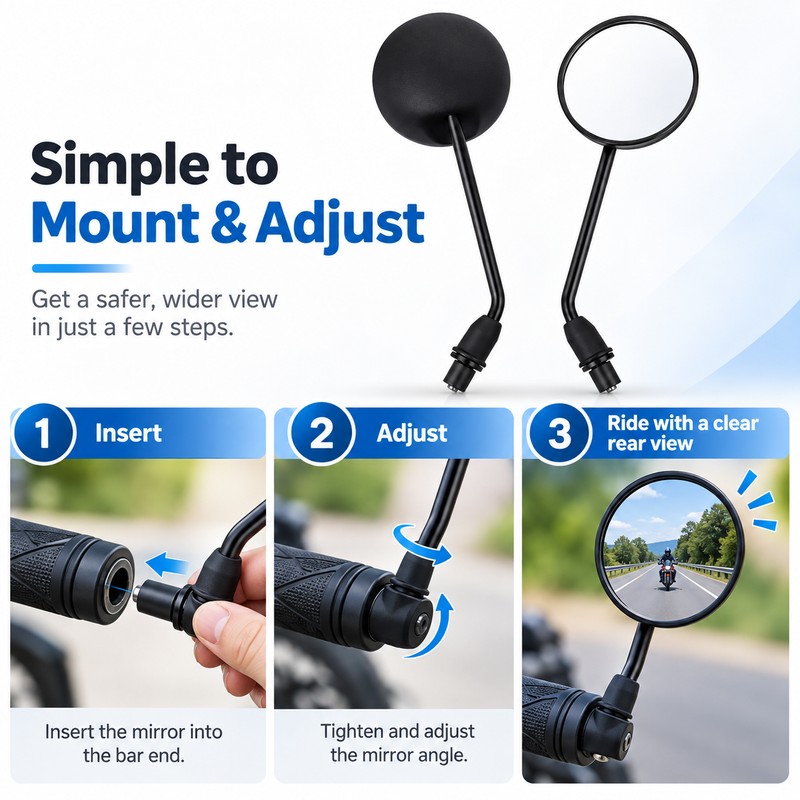 Motorcycle Bar End Mirror for Rear Viewing – Compact Side