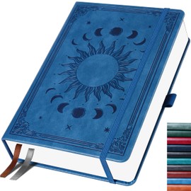 HwxBen Bullet Dotted Journal, Dotted Notebook, 256 Pages, 140 gsm Ink-proof Paper, PU Hard Cover, Elastic Band, Inner Pocket, for Work, Office and School, 19.6 x 25.4 cm (Blue)